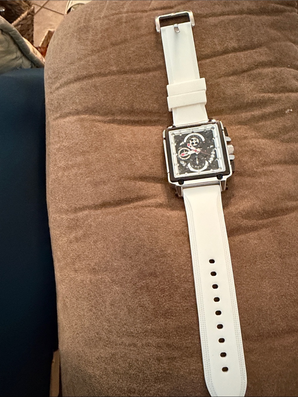 White Square Dial Men’s Watch with White Strap